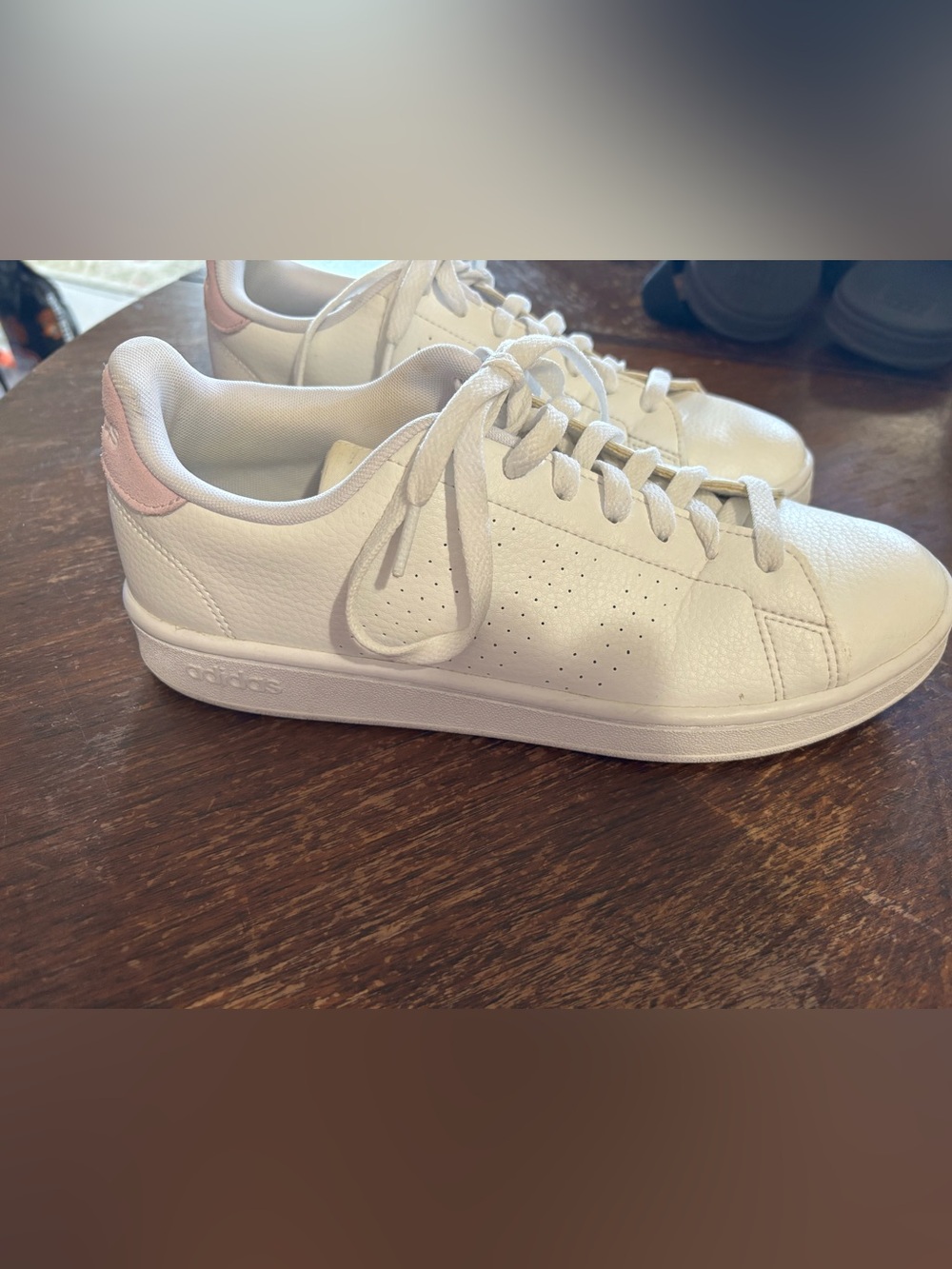 adidas Women's White Leather Sneakers with Pink Heel Tab